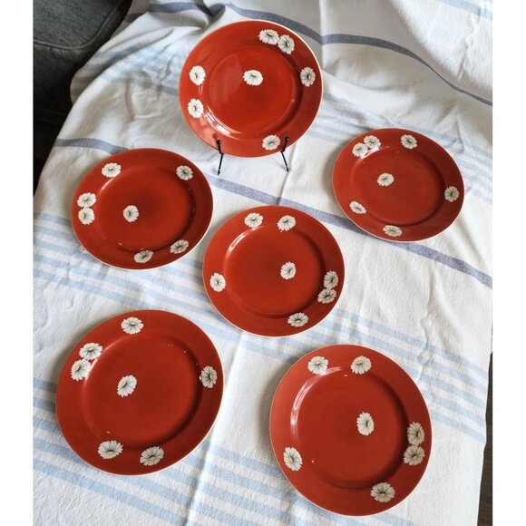 6 Vintage Noritake Nippon Toki Kaisha Japan (5) 7 3/4” Plates Daisies Farmhouse - Picture 1 of 7